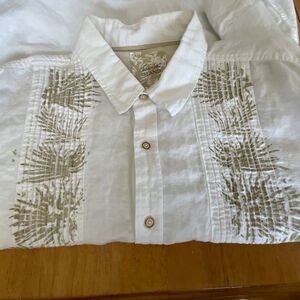 Tasso Elba ISLAND Linen Cotton Hawaiian Leaf Print Button Up Shirt Men’s XXL